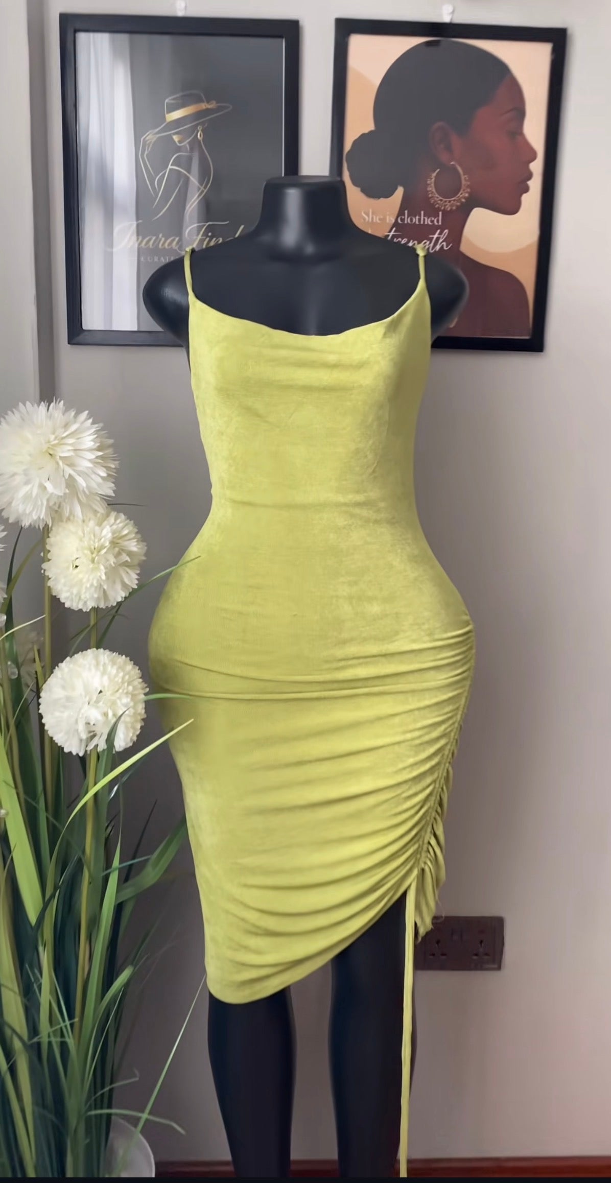 Lime green cowl neck dress