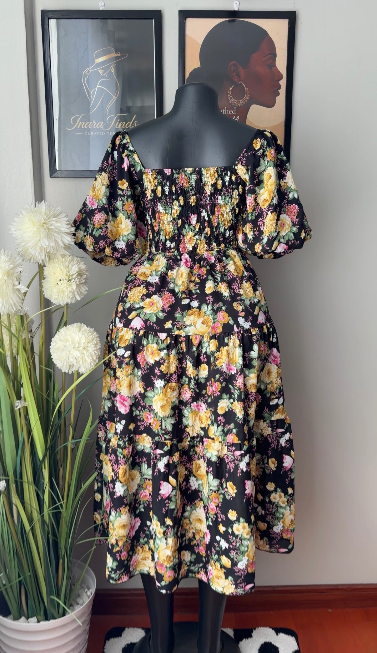 Floral Puff Sleeve Square Neck Dress