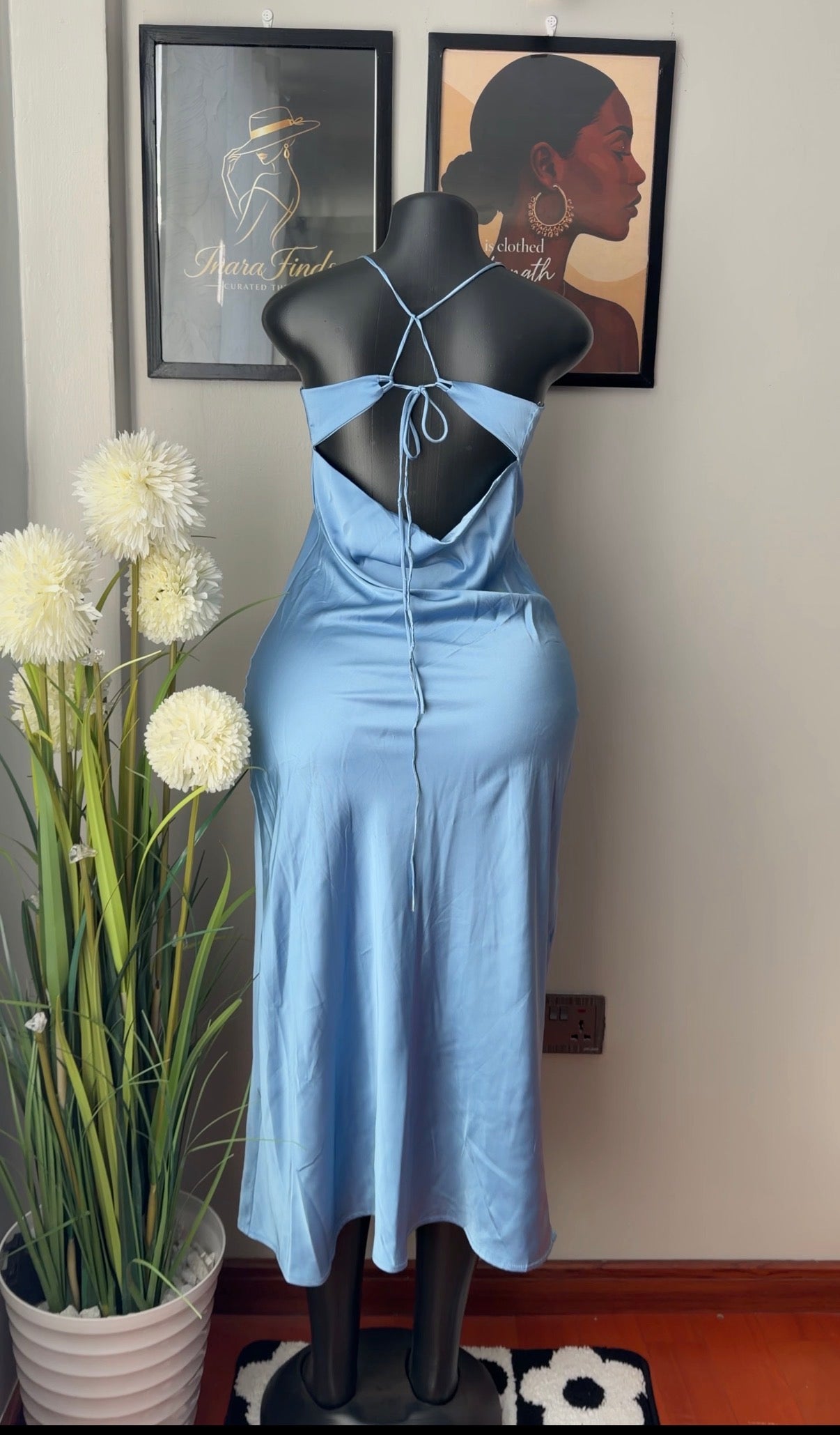 Elegant baby satin cowl-back maxi