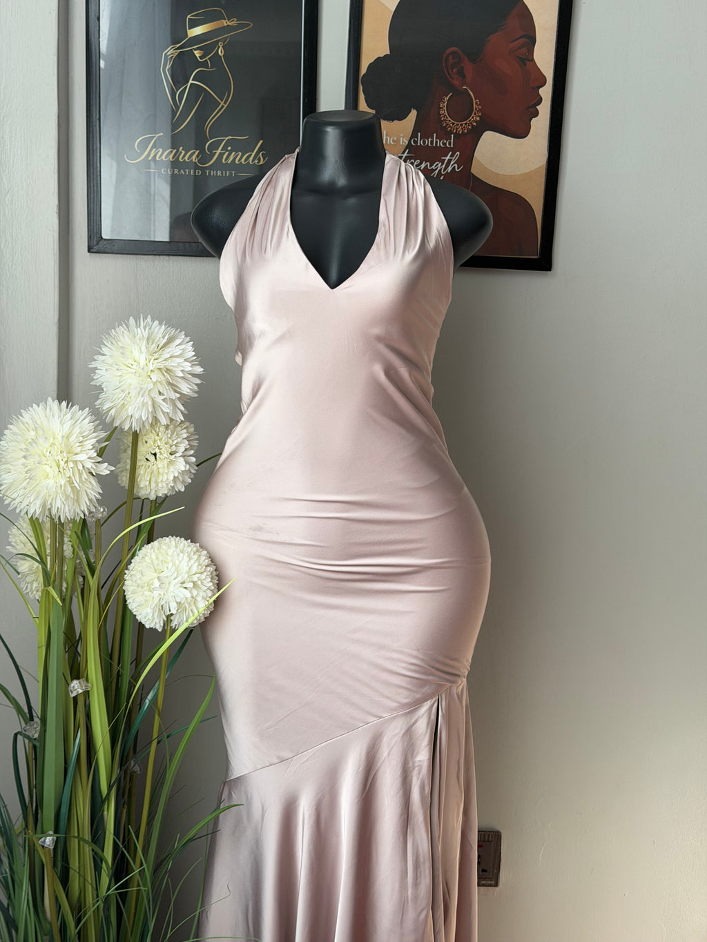 Rose gold luxe satin maxi