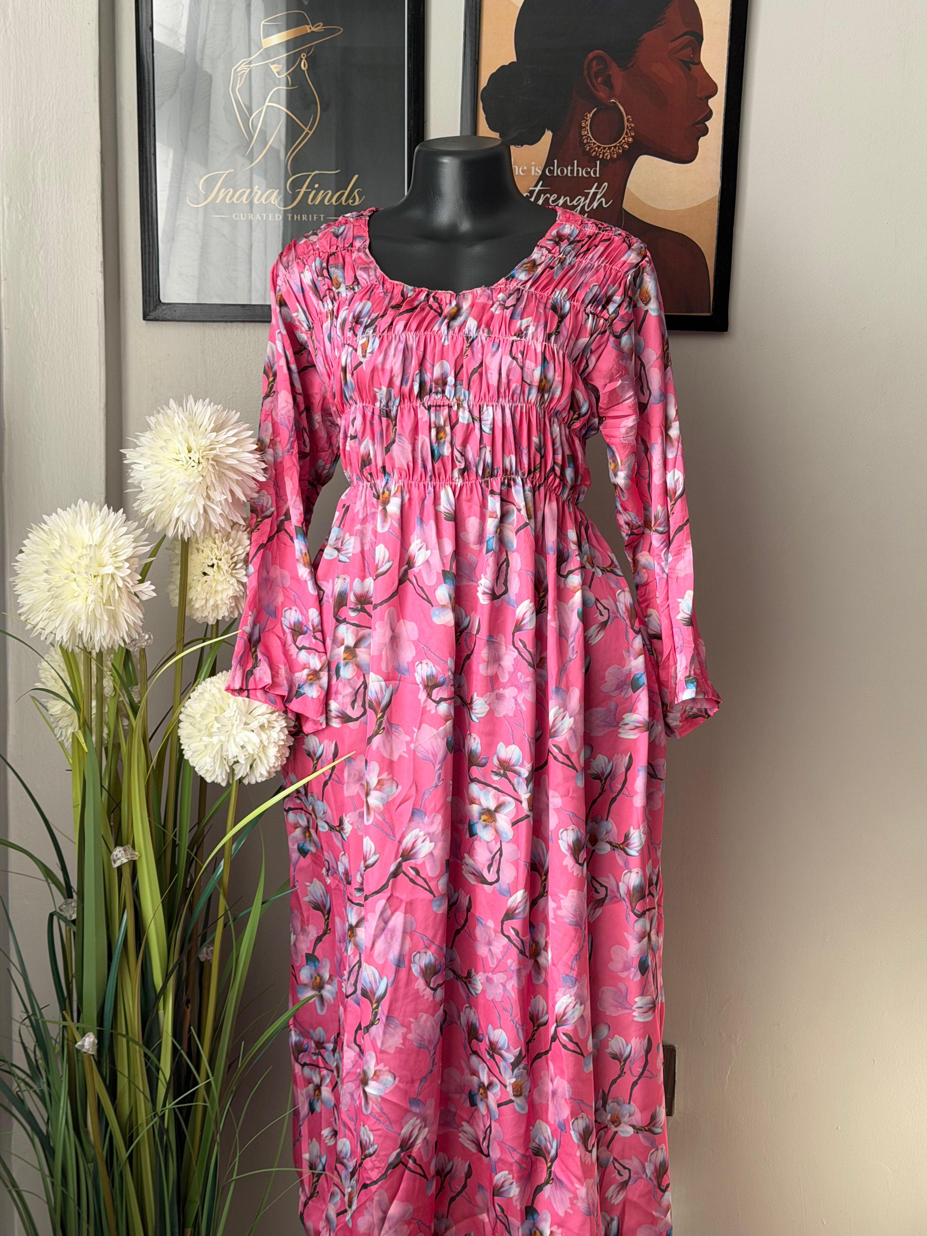 Pink floral-print maxi dress