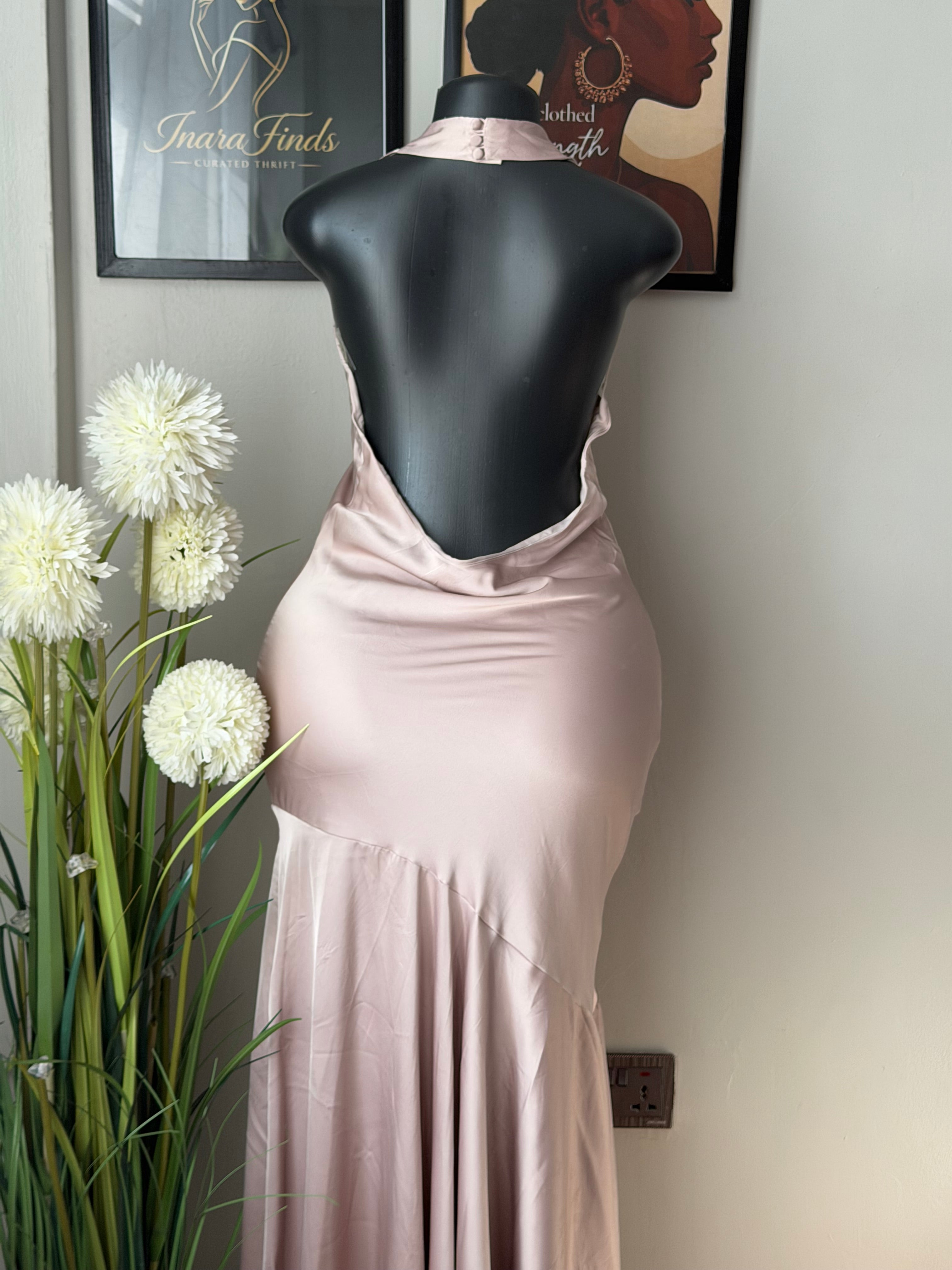 Rose gold luxe satin maxi