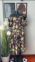 Floral Puff Sleeve Square Neck Dress