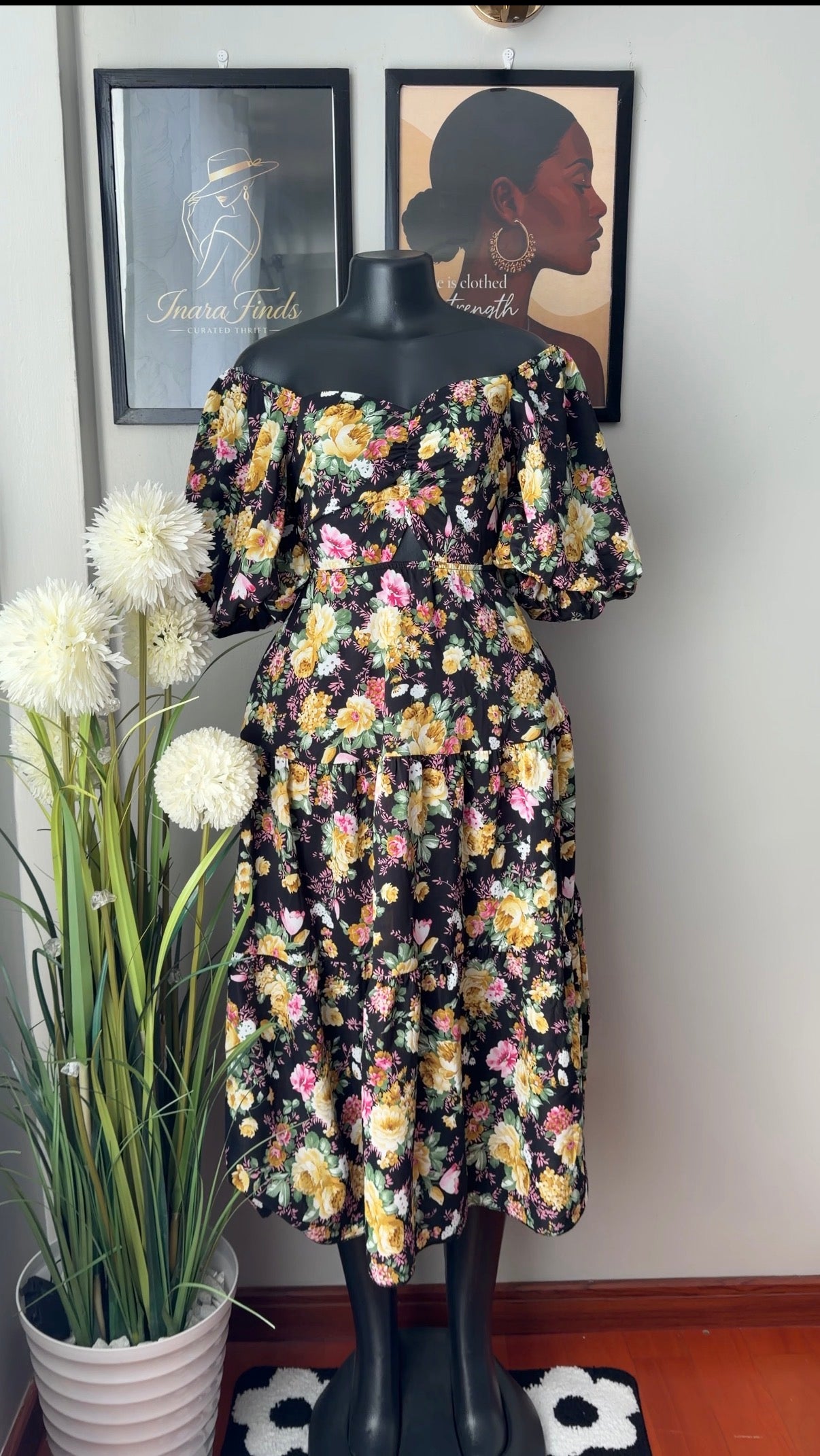 Floral Puff Sleeve Square Neck Dress