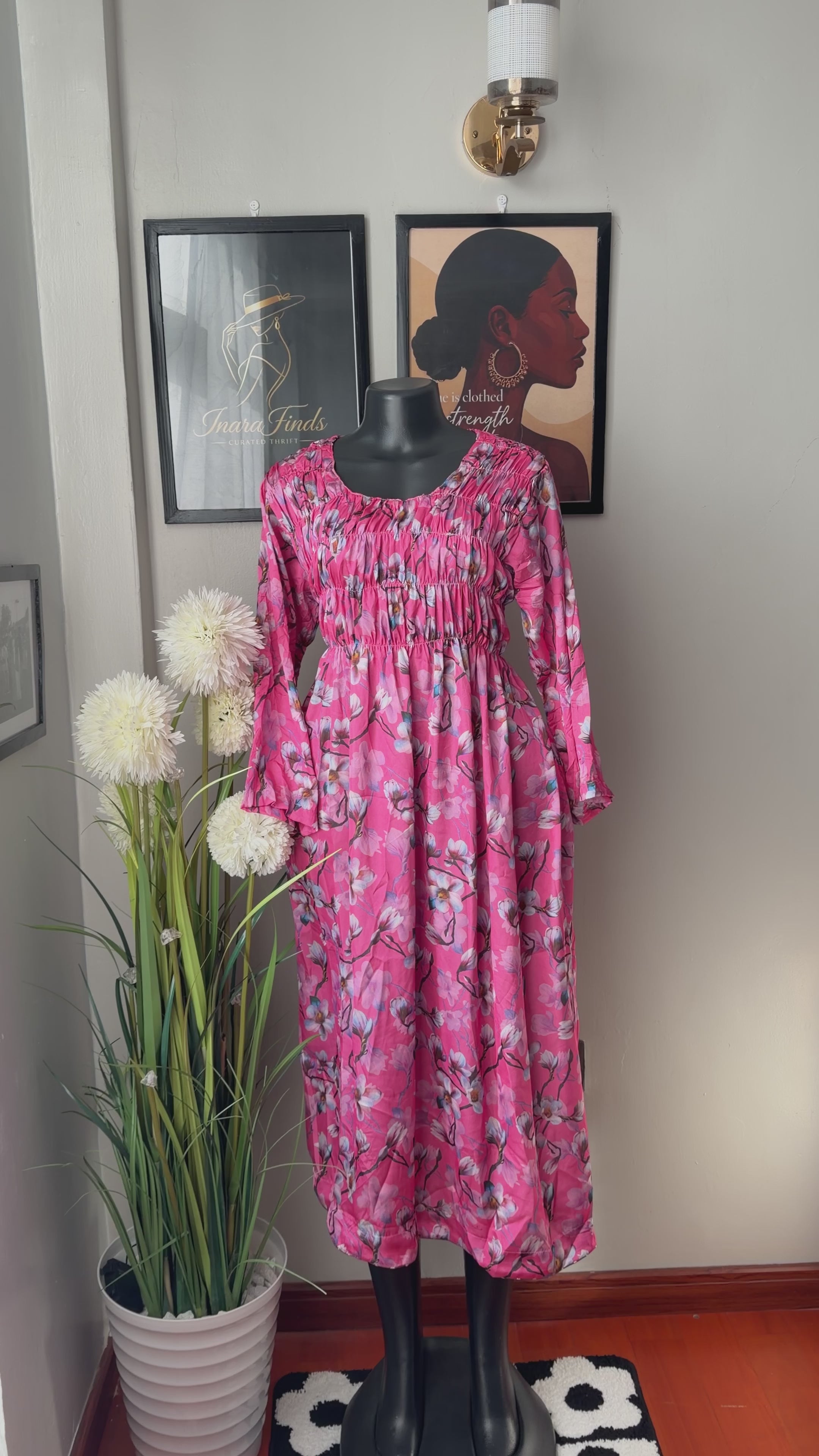 Pink floral-print maxi dress